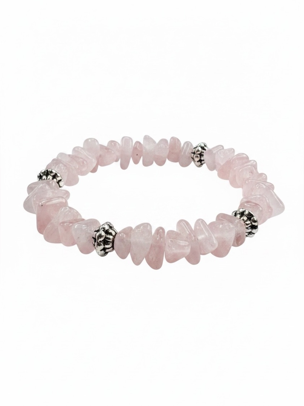 Rose Quartz Chip Bead Stretch Bracelet with Silver Tone Spacers - Picture 1 of 1